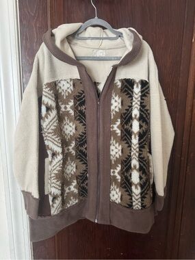 Oli & Hali Cream, Brown & Black Hooded Zip Cardigan